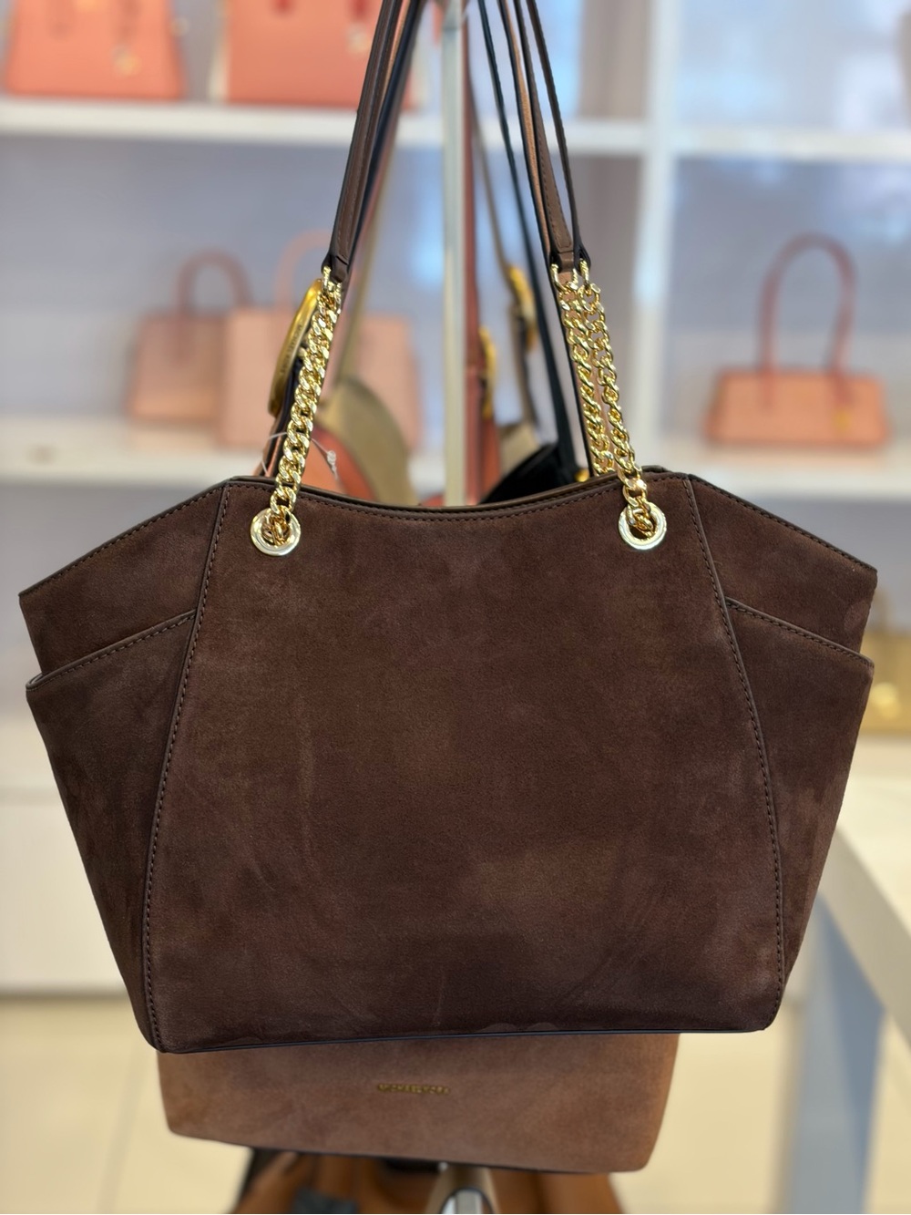 Michael Kors Chocolate Brown Suede Jet Set Travel Chain Tote Shoulder bag - Picture 12 of 13